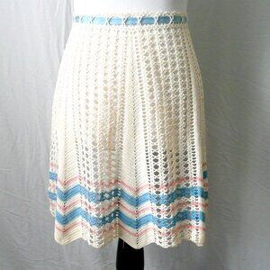 Vintage Crochet Pastel White Pink Blue Lace Chevron Half Apron Farmhouse Core